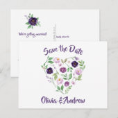 Waterverf Paarse & Lavendel Rozen Bewaar de datum Aankondigingskaart (Voorkant / Achterkant)