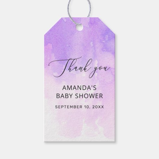 Waterverf paarse lavender baby shower dank u cadeaulabel (Voorkant)