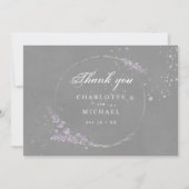 Waterverf paarse lavender bloemen grijze bruiloft bedankkaart (Voorkant)
