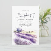 Waterverf Paarse lavender Field Wedding QR-code Kaart (Staand voorkant)