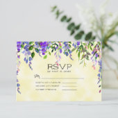 Waterverf Paarse lavender Floral Yellow Wedding RSVP Kaartje (Staand voorkant)