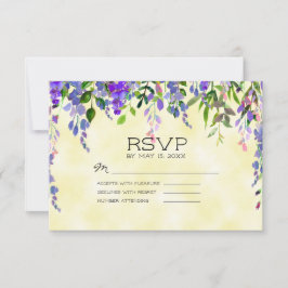 Waterverf Paarse lavender Floral Yellow Wedding RSVP Kaartje
