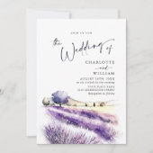 Waterverf Paarse lavender Flowers Field Wedding Kaart (Voorkant)