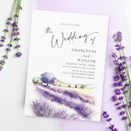Waterverf Paarse lavender Flowers Field Wedding Kaart
