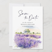 Waterverf Paarse lavender Flowers Field Wedding Save The Date (Voorkant)