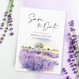 Waterverf Paarse lavender Flowers Field Wedding Save The Date