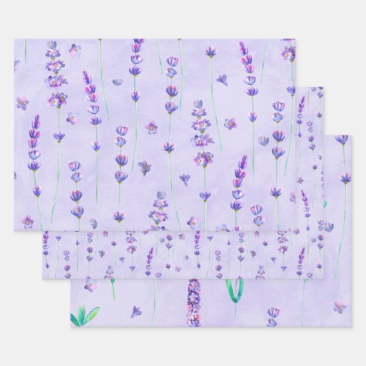 Waterverf Paarse lavender Flowers Inpakpapier Vel (Set)