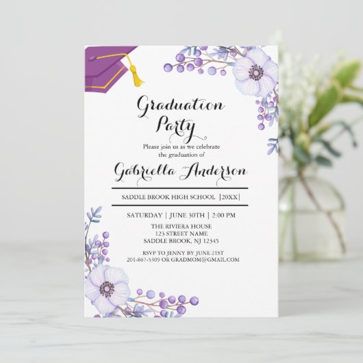 Waterverf Paarse lentekort Afstuderen Kaart (Staand voorkant)