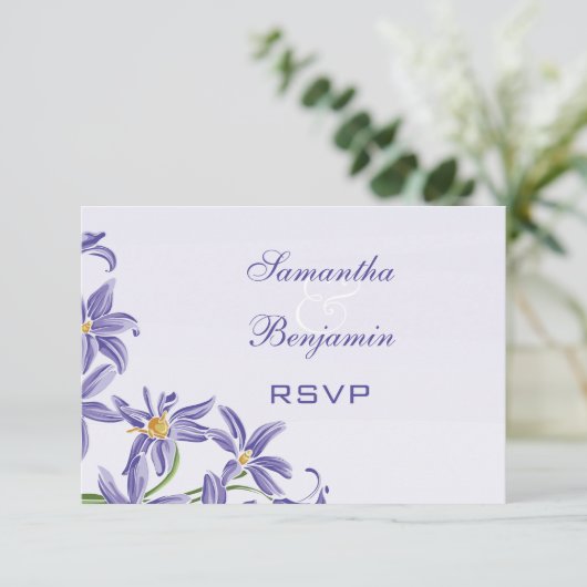 Waterverf Paarse lentevloeren RSVP Kaartje (Staand voorkant)