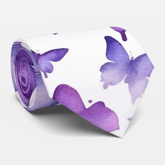 Waterverf Paarse levendige vlinders Stropdas (Opgerold)