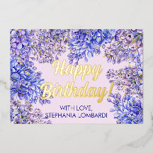 Waterverf Paarse Lila bloemen Birthday Gold