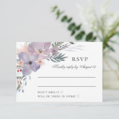 Waterverf paarse lila bloemen. Bloemenbruiloft RSVP Kaartje (Staand voorkant)