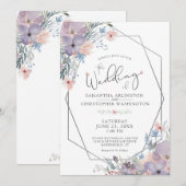 Waterverf Paarse Lila Bloemen Geometrisch Kaart (Voorkant / Achterkant)