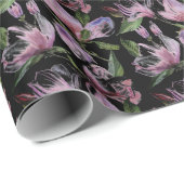 Waterverf paarse lila bloemen zwart cadeaupapier (Rol Hoek)