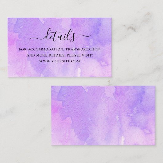 Waterverf paarse lila details. Bruiloft website Informatiekaartje (Voorkant / Achterkant)
