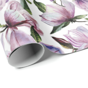 Waterverf paarse lila magnolia bloemenpatroon cadeaupapier
