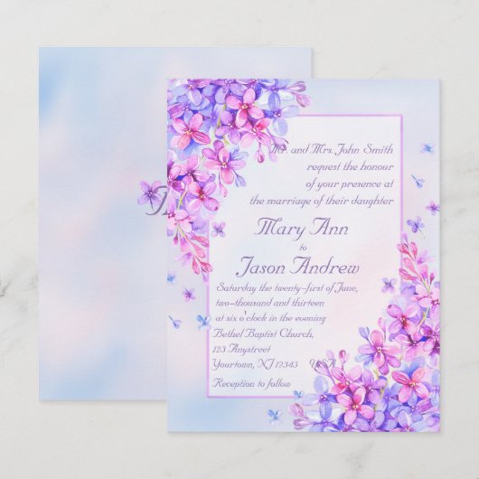 Waterverf Paarse Lila ventilator nodigt Kaart uit (Voorkant / Achterkant)