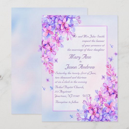 Waterverf Paarse Lila Vloerbruiloft 5x7 Uitnodigen Kaart (Voorkant / Achterkant)