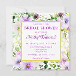 Waterverf Paarse Magische Bloemen Bruiloftsfeest Kaart