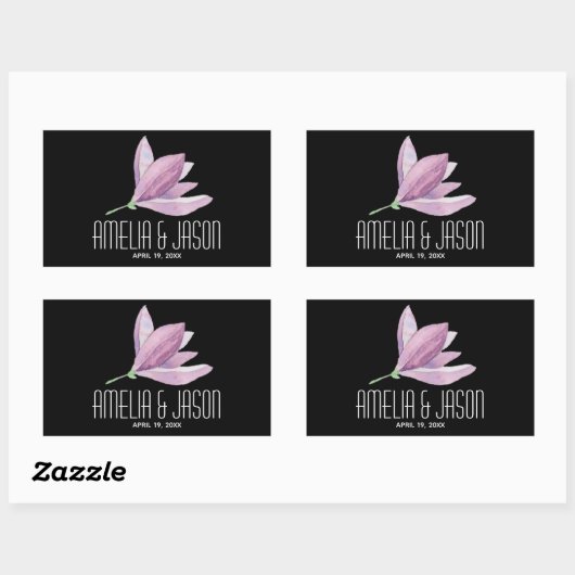 Waterverf Paarse Magnolia bruiloft Rechthoekige Sticker (Vel)