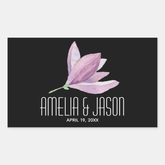 Waterverf Paarse Magnolia bruiloft Rechthoekige Sticker (Voorkant)
