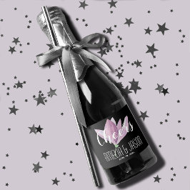 Waterverf Paarse Magnolias Wedding Mini Sparkling Wijnetiket