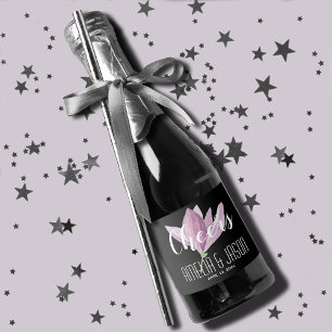 Waterverf Paarse Magnolias Wedding Mini Sparkling Wijnetiket