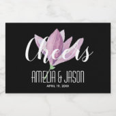 Waterverf Paarse Magnolias Wedding Mini Sparkling Wijnetiket (Enkel label)