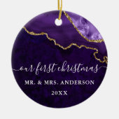 Waterverf Paarse Marble Geode Wedding PHOTO BACK Keramisch Ornament (Voorkant)