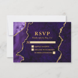 Waterverf Paarse marmer Agate Geode Wedding Gold RSVP Kaartje
