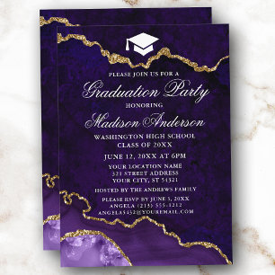 Waterverf Paarse marmer Agate Graduation Party Kaart