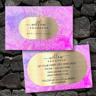 Waterverf & Paarse Marmeren Faux Gold Glitter Foli Visitekaartje