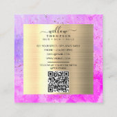 Waterverf Paarse Marmeren Faux Gold Glitter QR-cod Vierkante Visitekaartje (Achterkant)