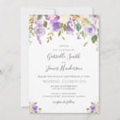 waterverf paarse, mauve en perzik bloemenbruiloft kaart (Voorkant)