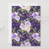 waterverf paarse, mauve en perzik bloemenbruiloft kaart (Achterkant)