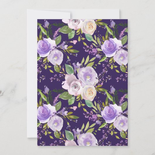 waterverf paarse, mauve en perzik bloemenbruiloft kaart (Achterkant)