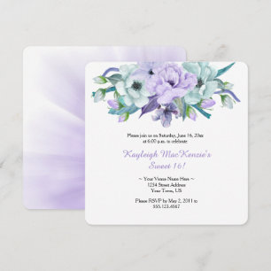 Waterverf Paarse Mint Bloemen Sweet 16 Kaart