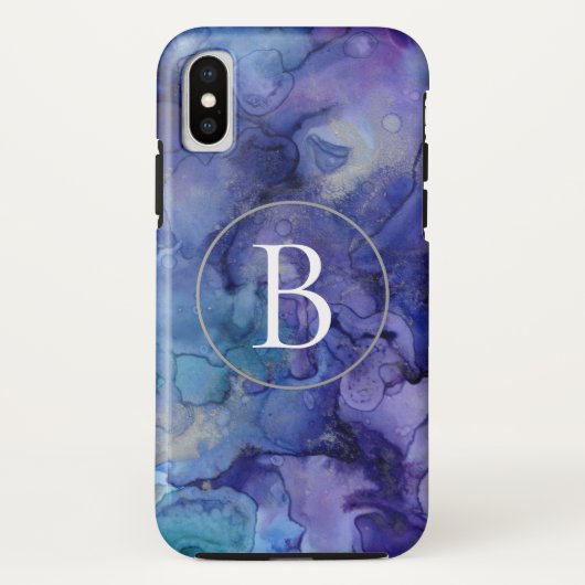 Waterverf Paarse Monogram Marmeren iPhone X Hoesje (Achterkant)