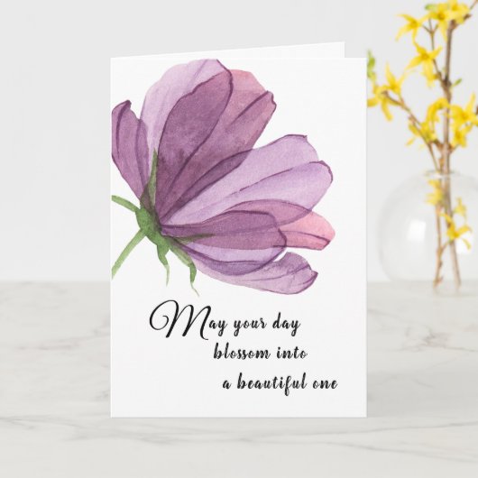 Waterverf Paarse Naam toevoegen Elegante verjaarda Kaart (Gele Bloem)