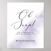 Waterverf Paarse Oh Snap Wedding Hashtag Sign Poster (Voorkant)