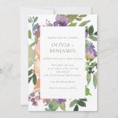 Waterverf Paarse Oranje Bloemenbruiloft Alles in e Kaart (Voorkant)