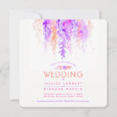 Waterverf paarse oranje botanische bruiloft uitnod kaart (Voorkant)