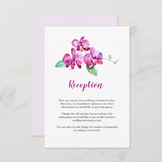 Waterverf Paarse Orchidee Bloemen Bruiloft Informatiekaartje (Voorkant / Achterkant)