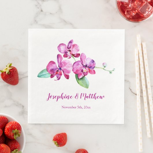 Waterverf Paarse Orchidee Bloemen Bruiloft Servet (Insitu)