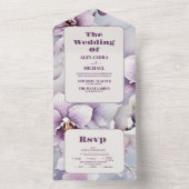 Waterverf Paarse Orchidee bruiloft All In One Uitnodiging (Binnen)