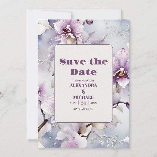 Waterverf Paarse Orchidee bruiloft Save The Date (Voorkant)