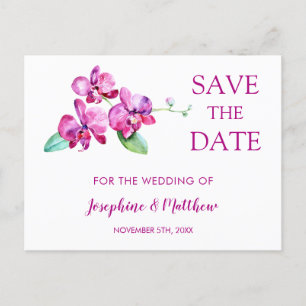 Waterverf Paarse Orchidee Bruiloft Save the Date Aankondigingskaart