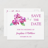 Waterverf Paarse Orchidee Bruiloft Save the Date Aankondigingskaart (Voorkant / Achterkant)