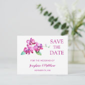 Waterverf Paarse Orchidee Bruiloft Save the Date Aankondigingskaart (Staand voorkant)