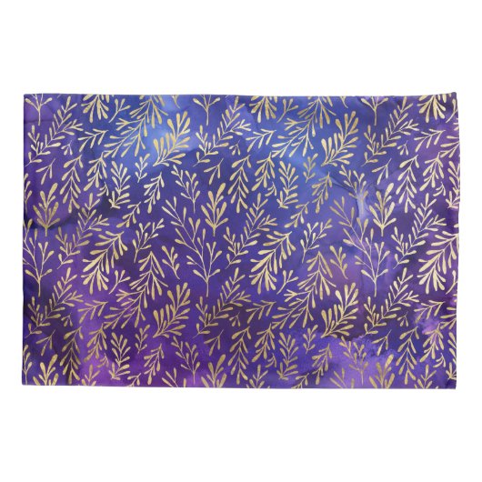Waterverf Paarse Patroon met Gouden Bladeren Kussensloop (Achterkant)